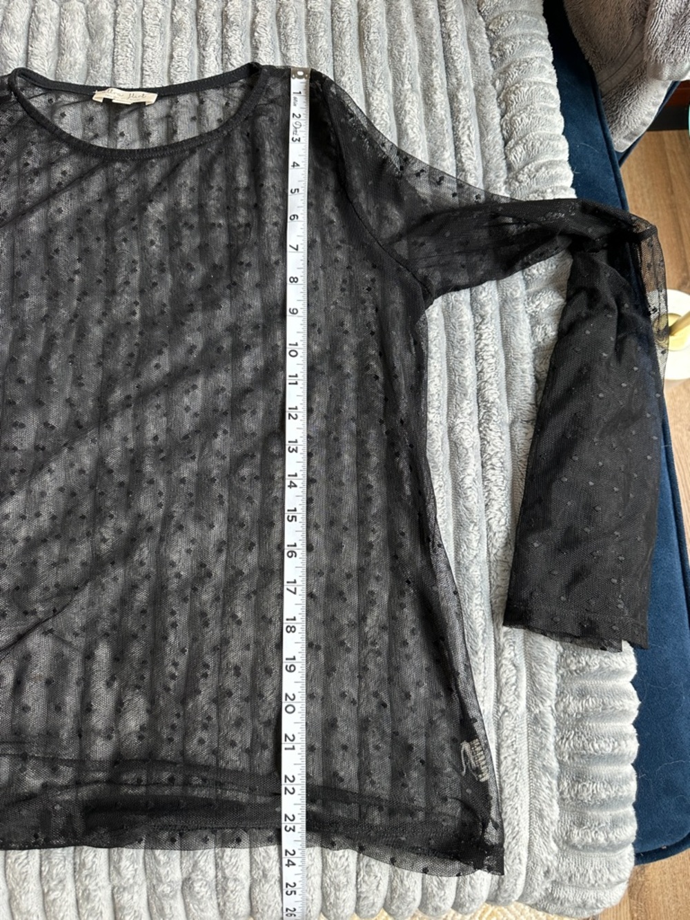 Whimsigoth sheer black Swiss dot long sleeve top with bell sleeves - Picture 7 of 8